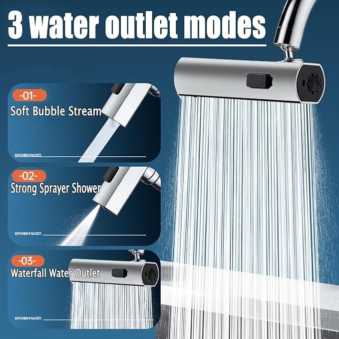 3 in 1 360� Waterfall Kitchen Faucet, Touch Faucet, Extender for Kitchen Sink - Moby Mart
