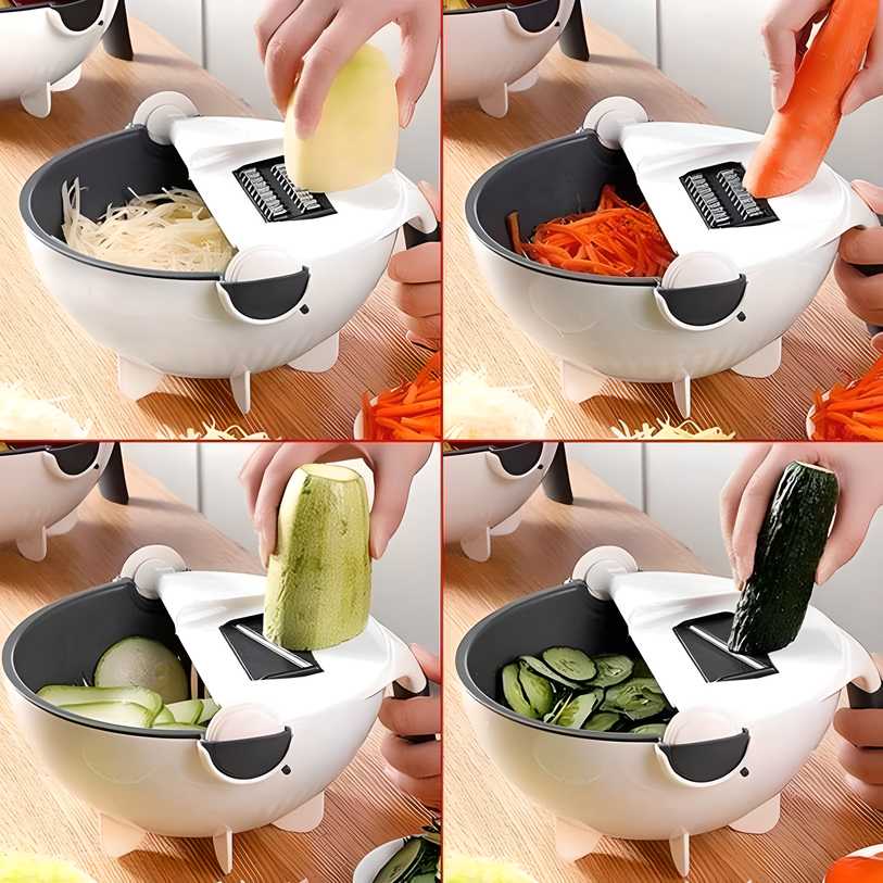 Vegetable Cutter- 7 in 1 Multifunction Magic Rotate Vegetable Cutter with Drain Basket Large Capacity - Moby Mart