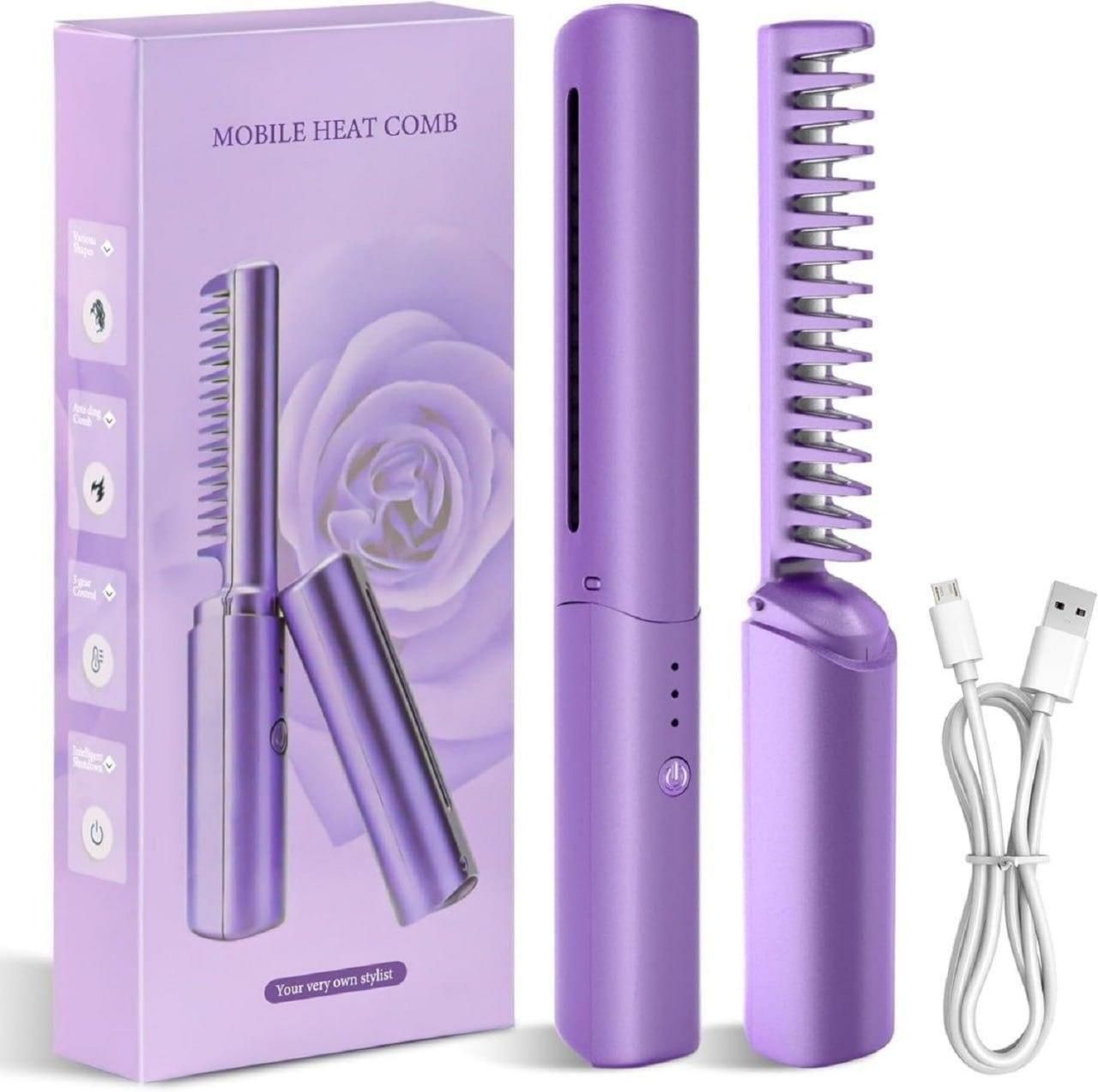 Meneflix Portable Mini Hair Straightener Cordless Rechargeable Mini Adjustable Hair Straightener Hot Comb - Moby Mart