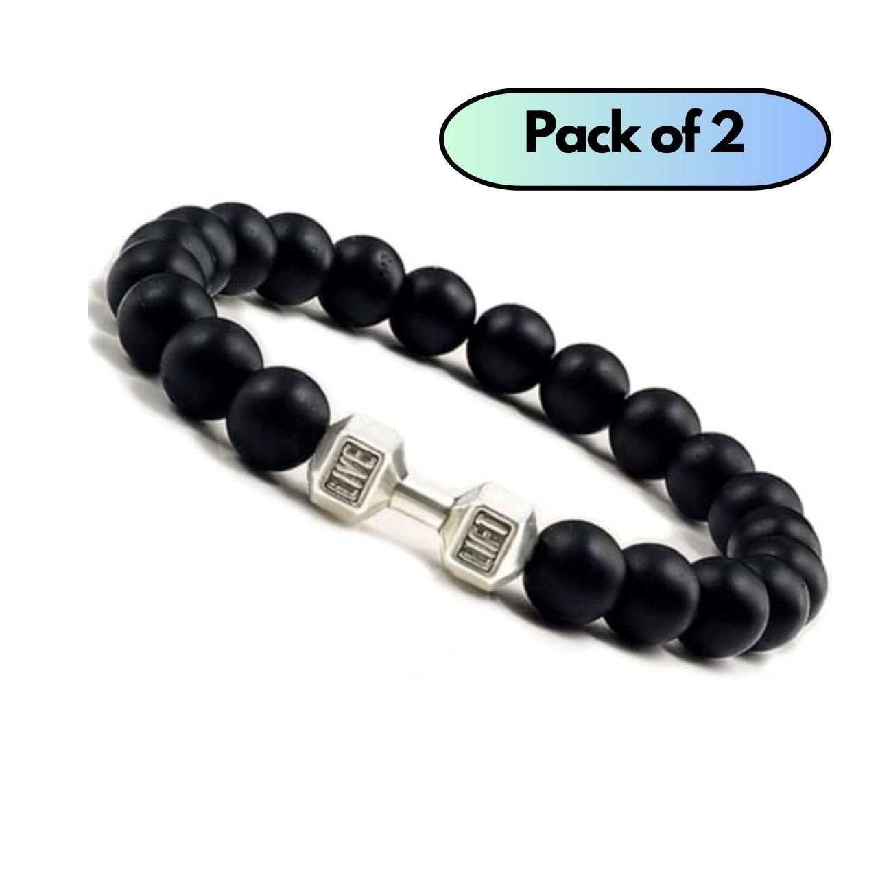 Black Matte Agate Onyx Beads Bracelet Pack of 2 - Moby Mart