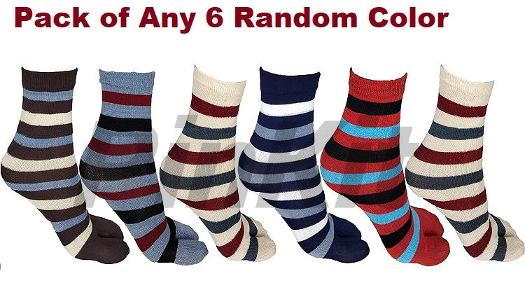 Women Cotton Multi Color Stripes Thumb Socks