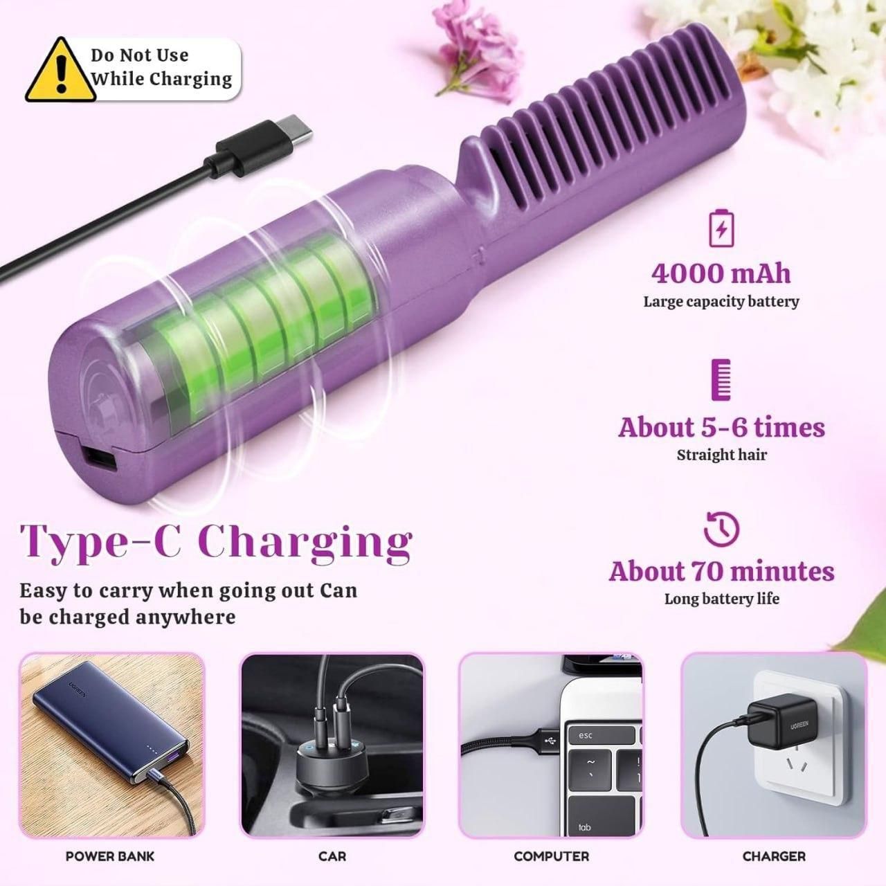 Meneflix Portable Mini Hair Straightener Cordless Rechargeable Mini Adjustable Hair Straightener Hot Comb - Moby Mart