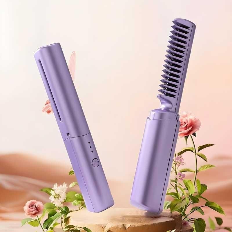 Meneflix Portable Mini Hair Straightener Cordless Rechargeable Mini Adjustable Hair Straightener Hot Comb - Moby Mart