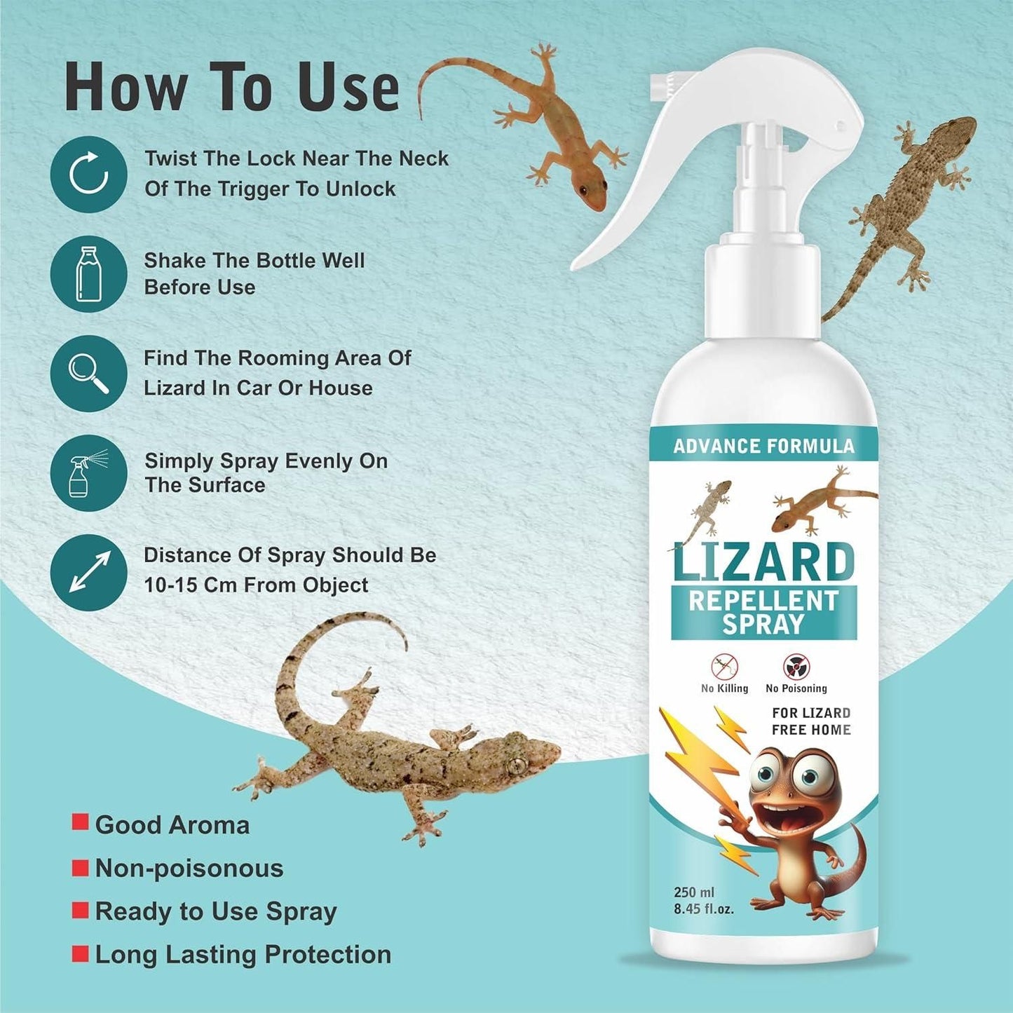 Lizard Repellent for Home Spray Pest Control 250ML (Pack of 2) - Moby Mart