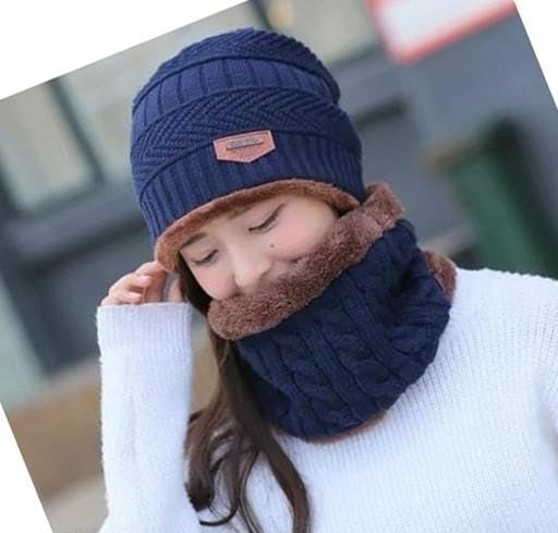 Unisex Winter Knit Beanie Cap Hat Neck Warmer Scarf