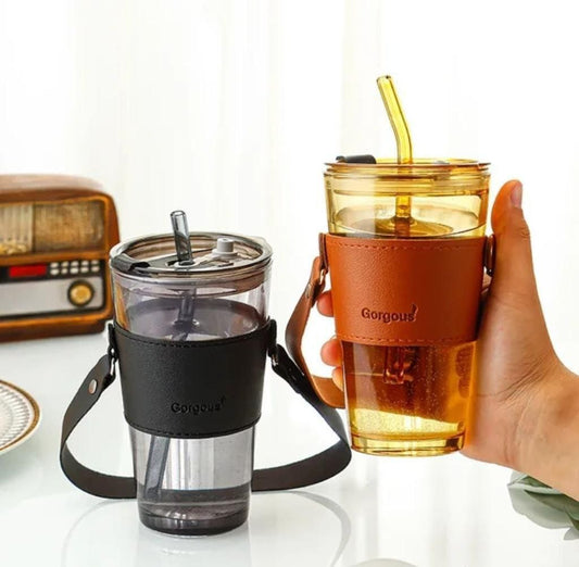 Glass Tumbler with Glass Straw and Lid - Moby Mart